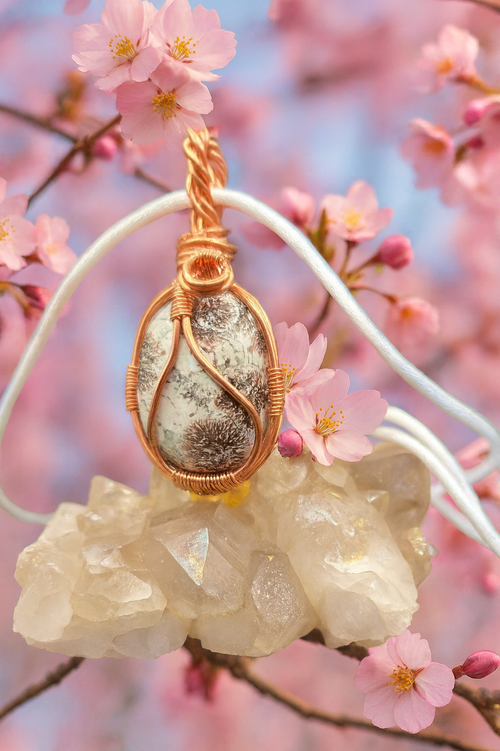Green Cherry Jasper wire wrapped in Copper - 0019