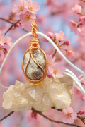 Green Cherry Jasper wire wrapped in Copper - 0019