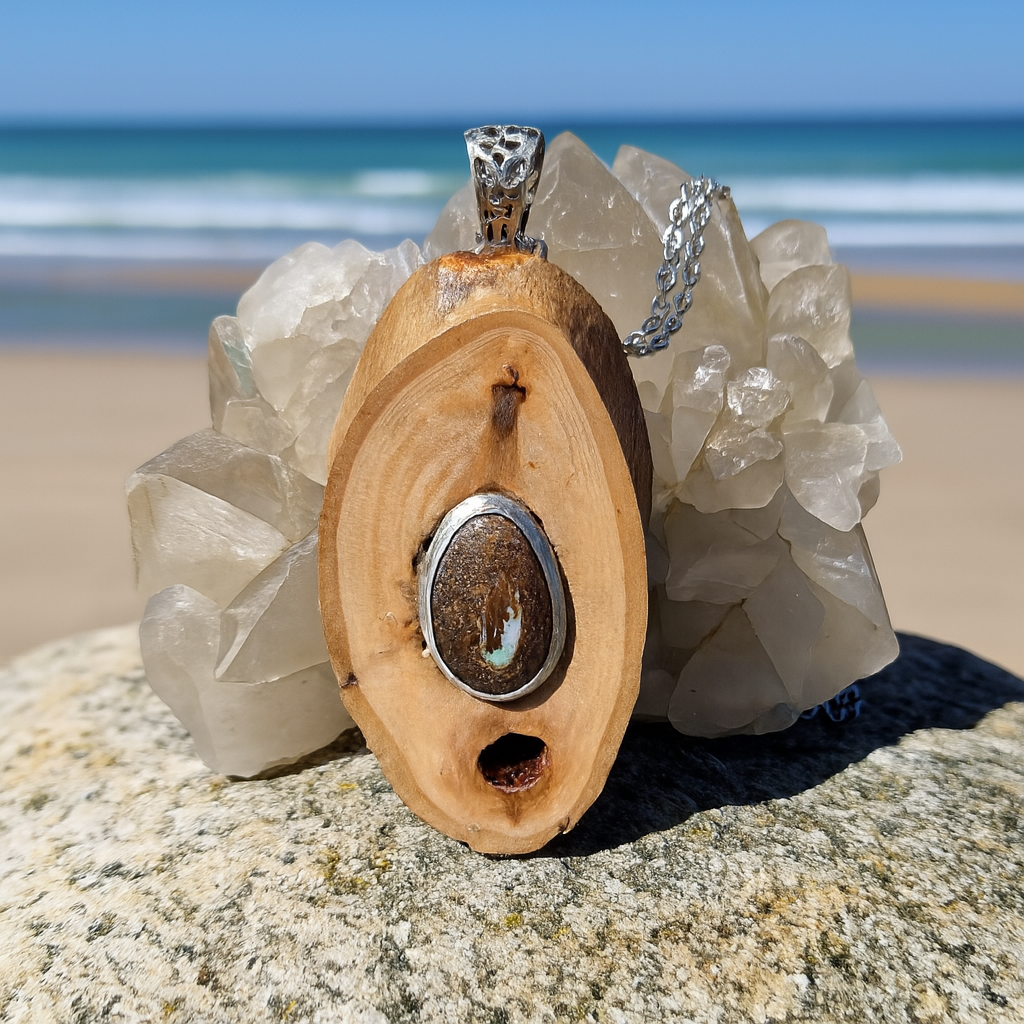 Australian Boulder Opal and Australian Gumwood Pendant - 0022