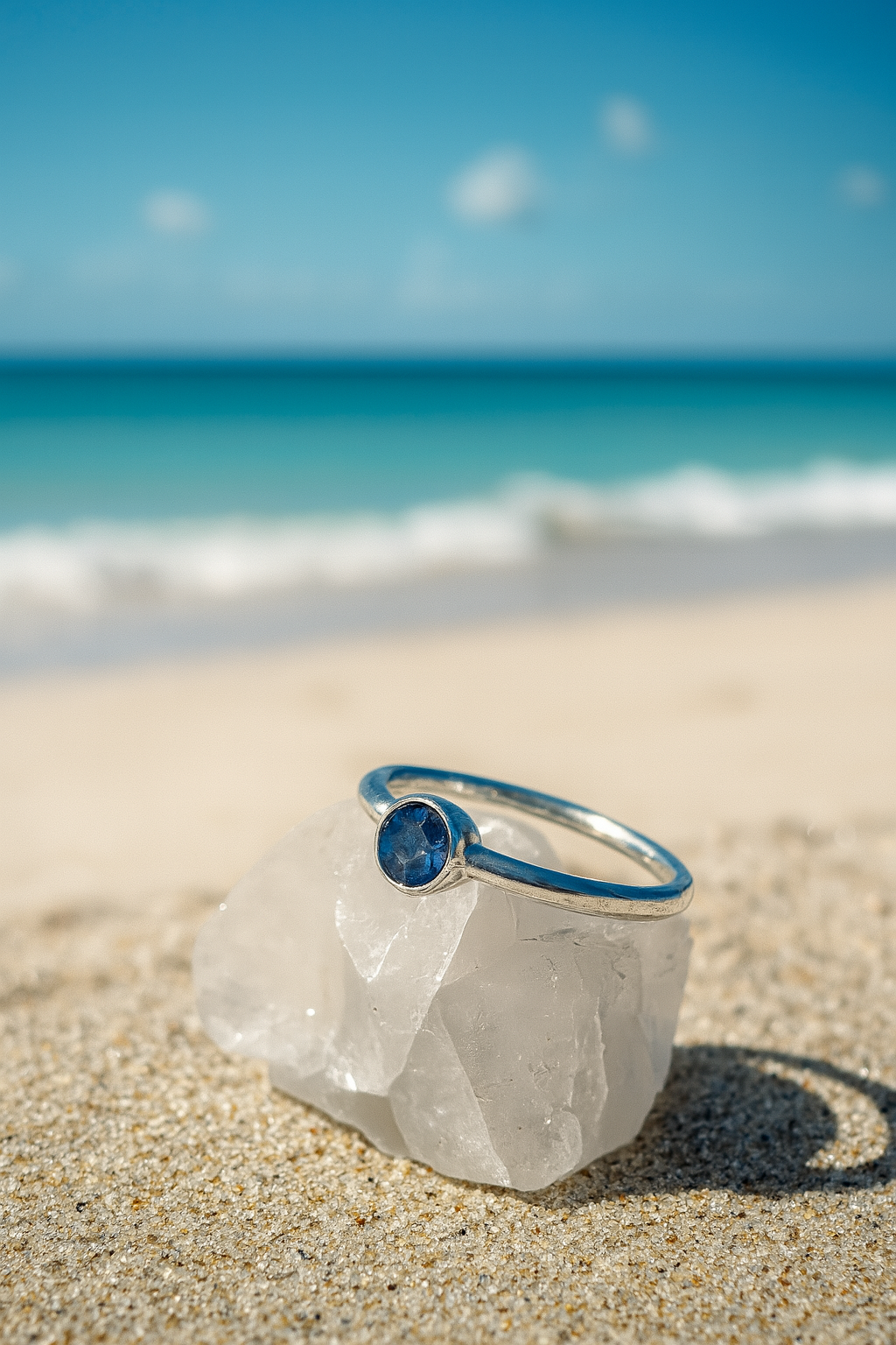 Australian 0.2ct Natural Blue Sapphire and Sterling Silver Ring. Ring Size – C.5