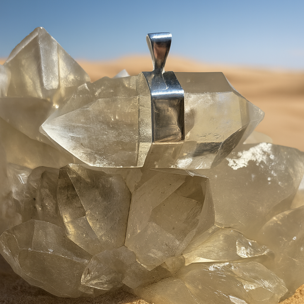 Double Ended Clear Quartz Crystal in Sterling Silver Pendant