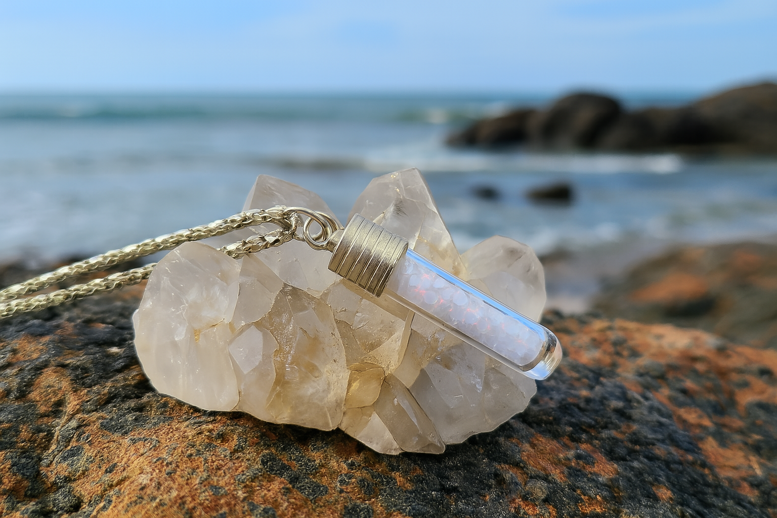 Sun & Ice Crushed Opal in Glass Capsule Pendant - 0046