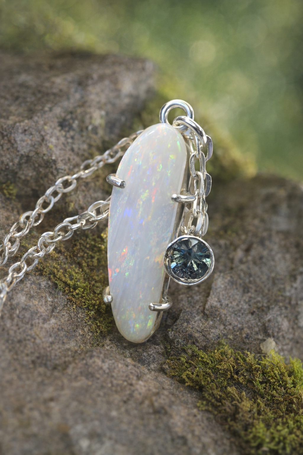Australian Opal and Natural Sapphire in Sterling Silver Pendant - 0053