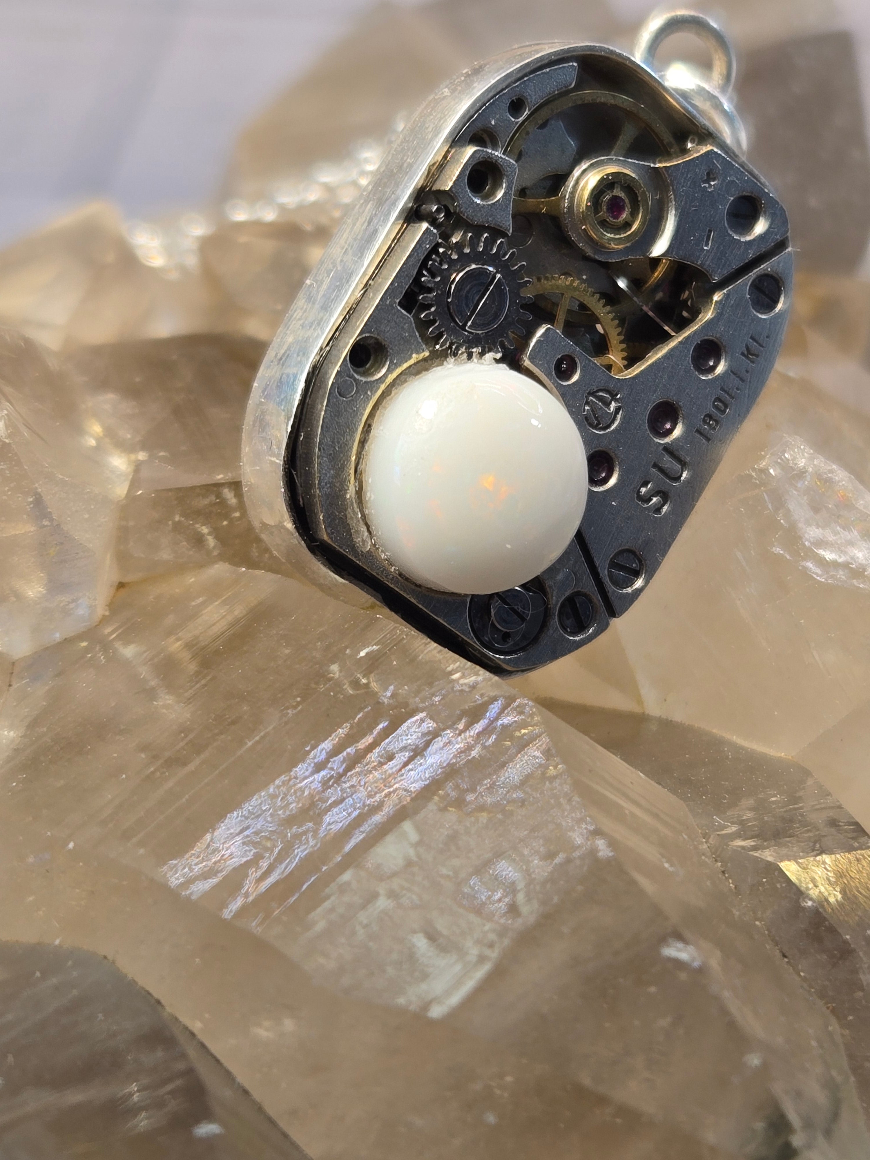 Australian Opal on Internal Watch Working in Sterling Silver Pendant -0029