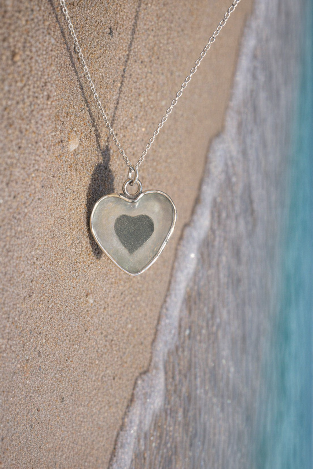 Sea Glass and Sterling Silver Heart Shaped Pendant - 0055