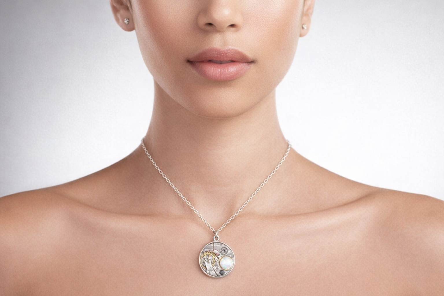 Australian Opal on Internal Watch Working in Sterling Silver Pendant -0054