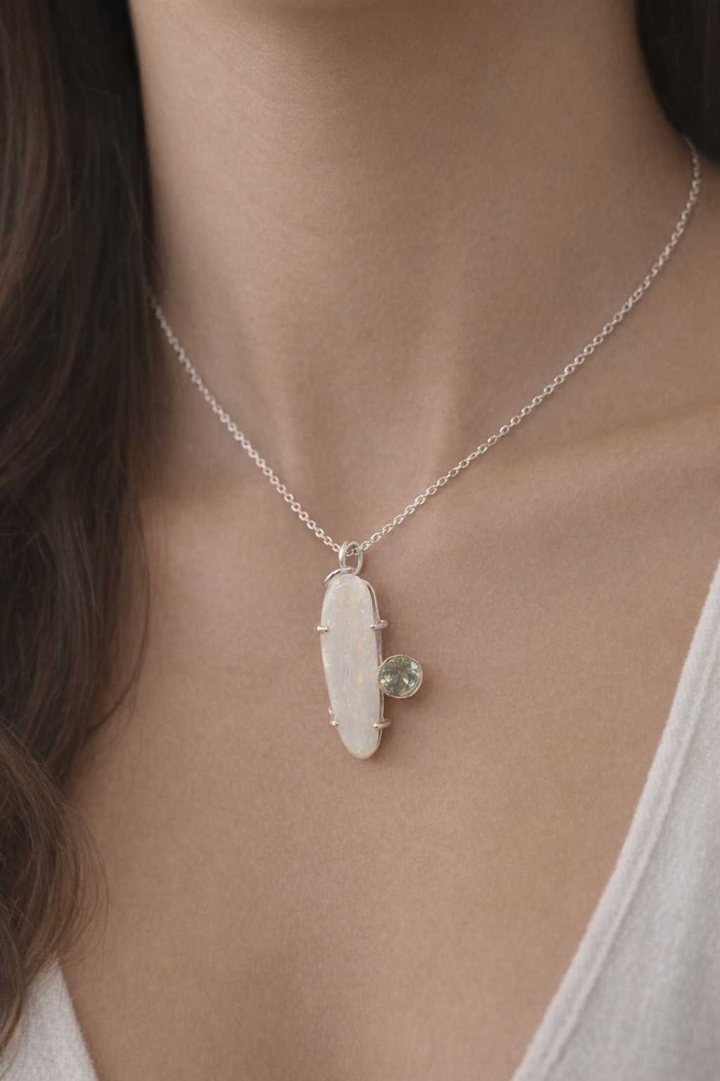 Australian Opal and Natural Sapphire in Sterling Silver Pendant - 0053