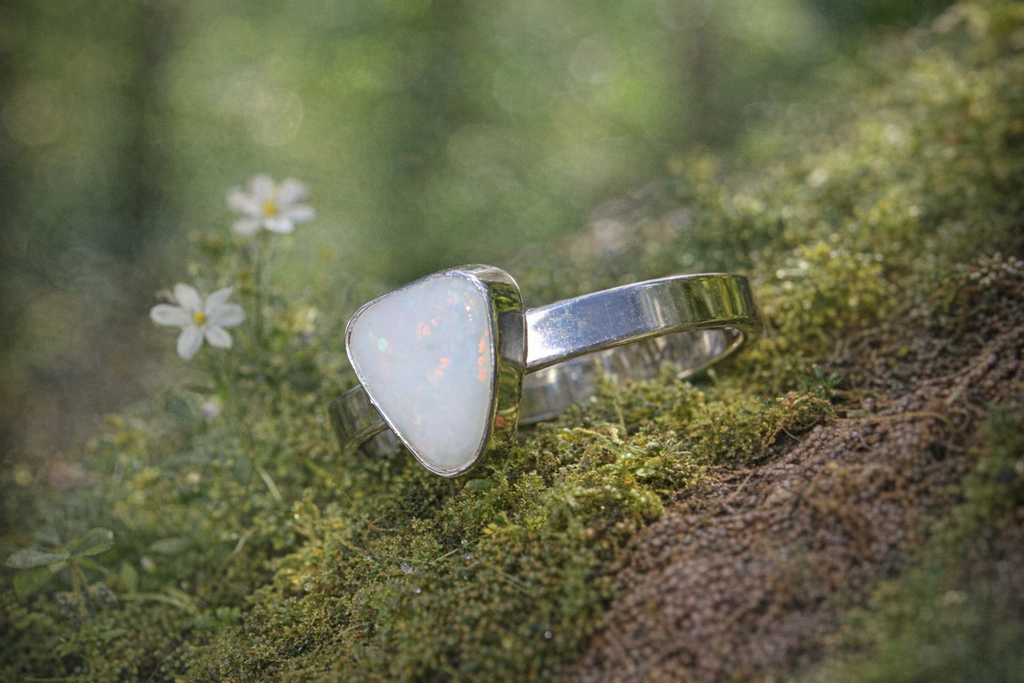 Australian White Opal in Sterling Silver Ring - 0052