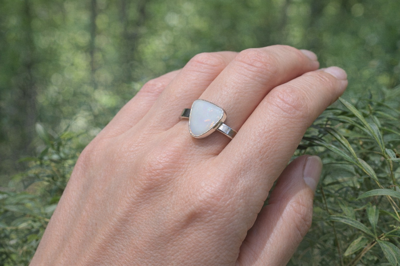 Australian White Opal in Sterling Silver Ring - 0052
