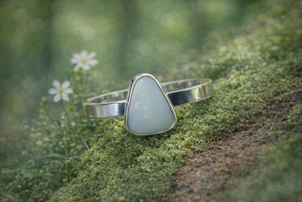 Australian White Opal in Sterling Silver Ring - 0052