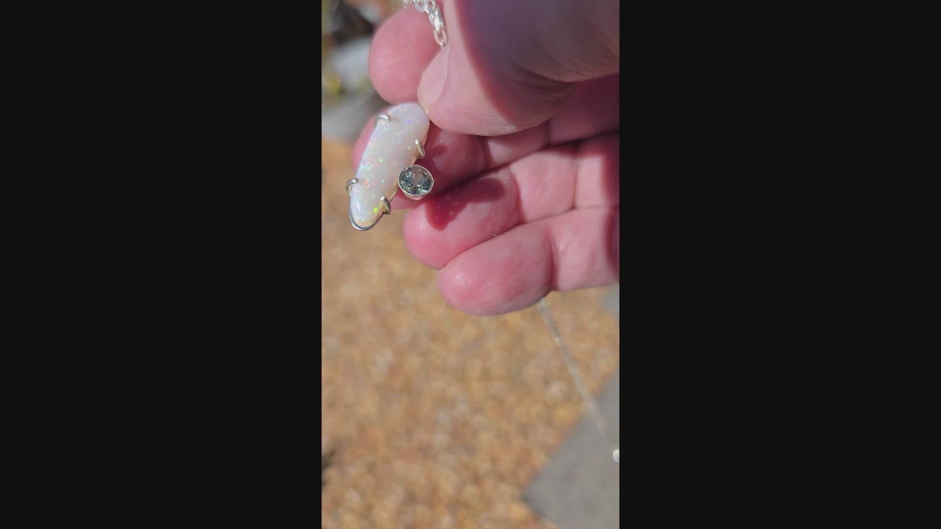 Australian Opal and Natural Sapphire in Sterling Silver Pendant - 0053