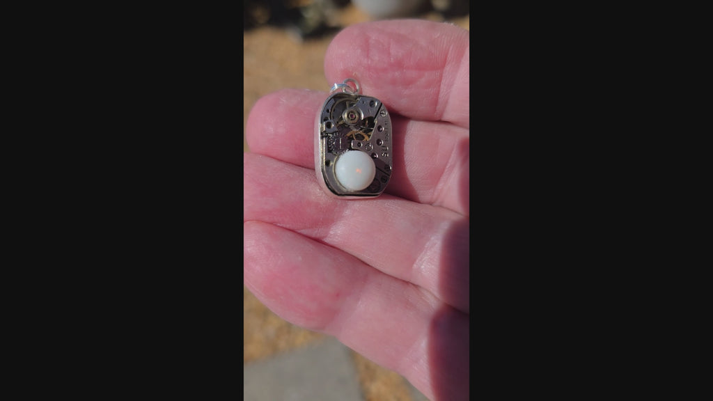 Australian Opal on Internal Watch Working in Sterling Silver Pendant -0029