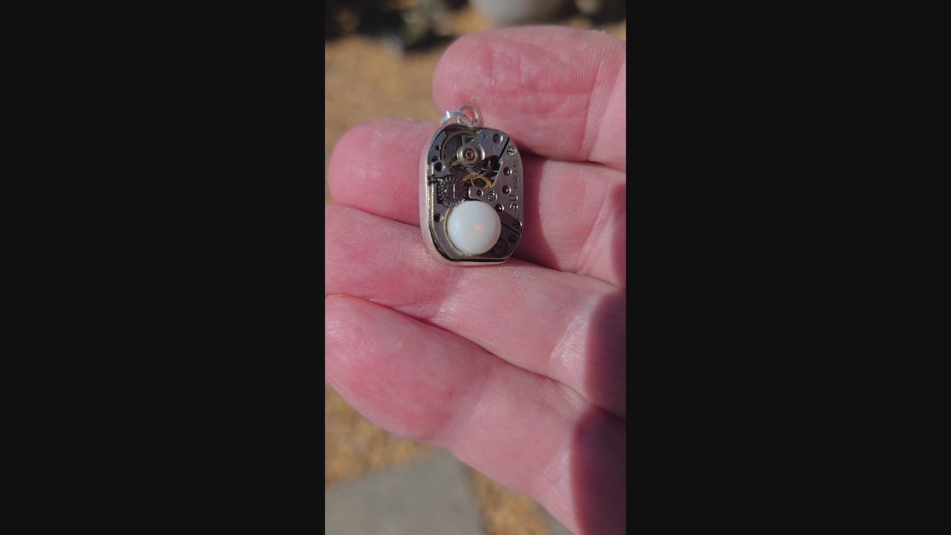Australian Opal on Internal Watch Working in Sterling Silver Pendant -0029