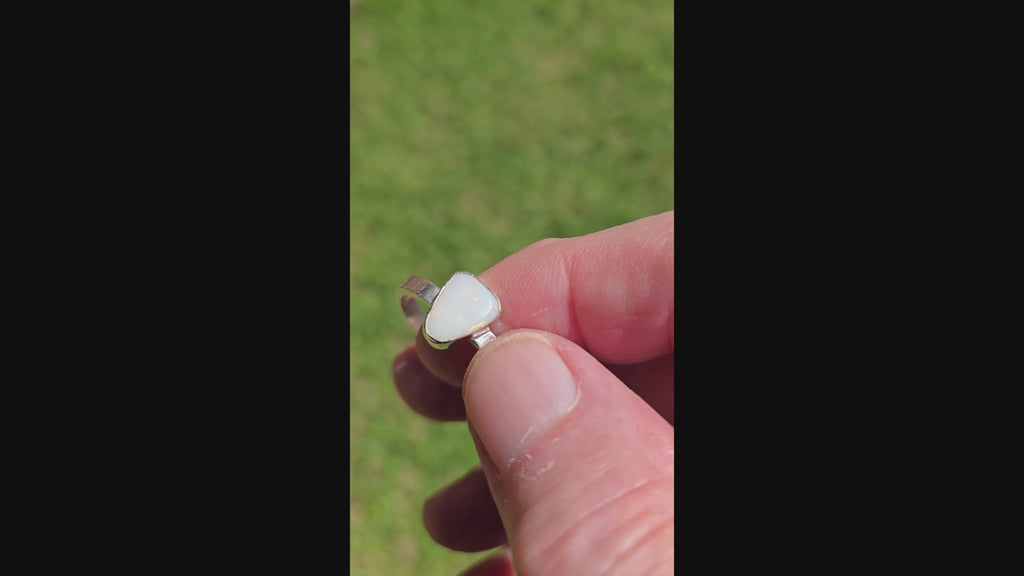 Australian White Opal in Sterling Silver Ring - 0052