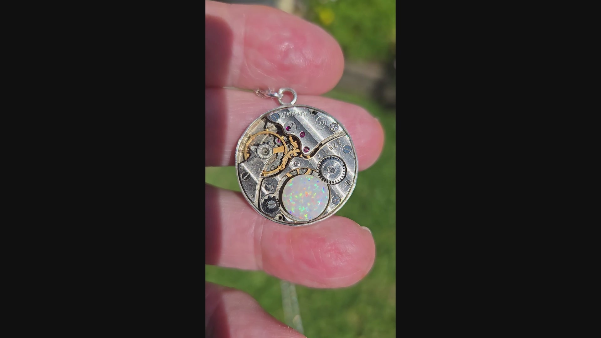 Australian Opal on Internal Watch Working in Sterling Silver Pendant -0054