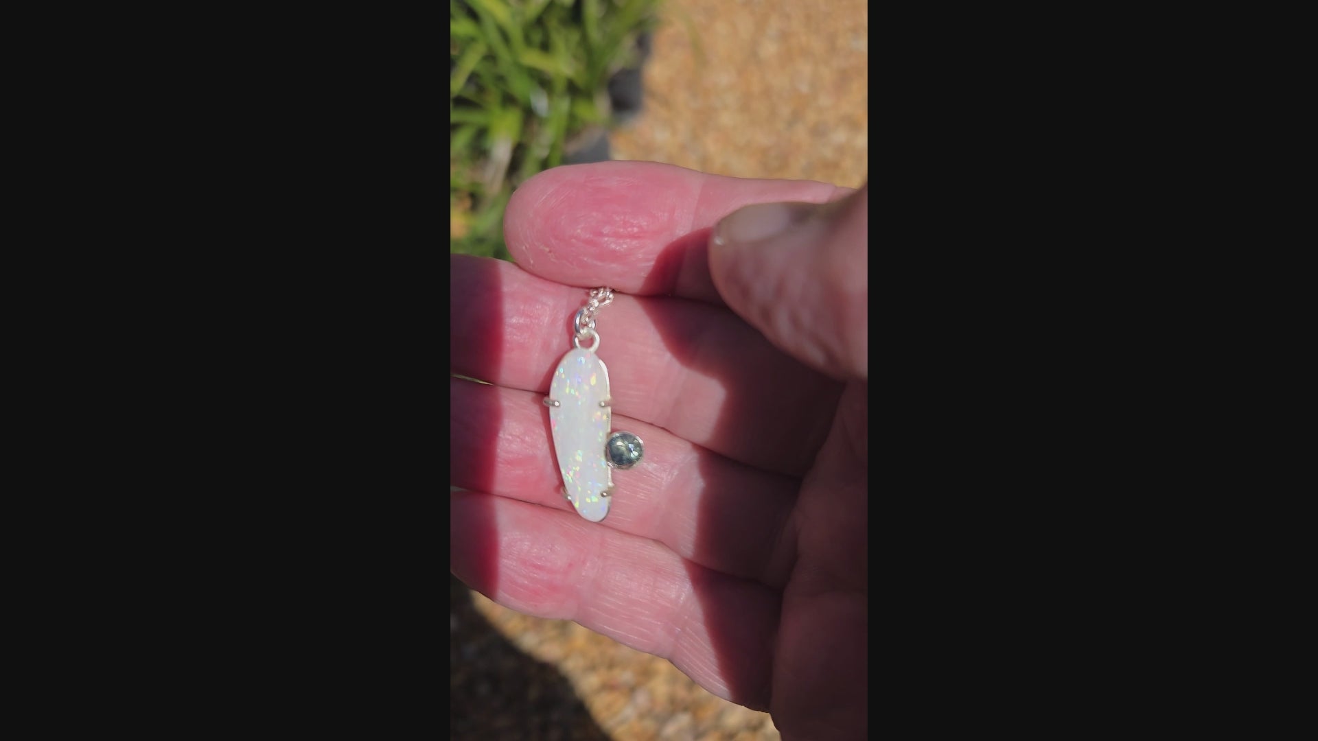 Australian Opal and Natural Sapphire in Sterling Silver Pendant - 0053