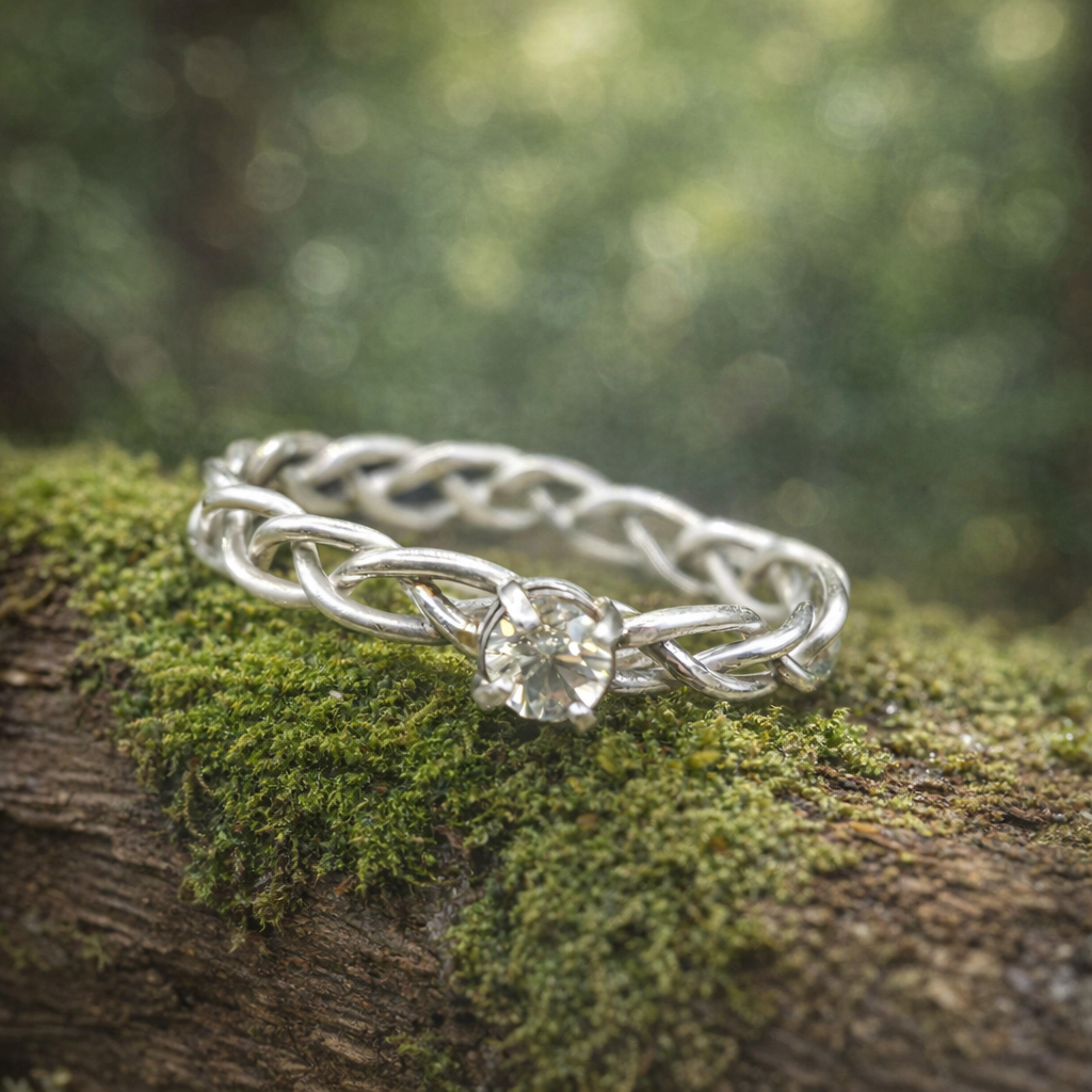 Woven Sterling Silver and Quartz Crystal Ring - 0051