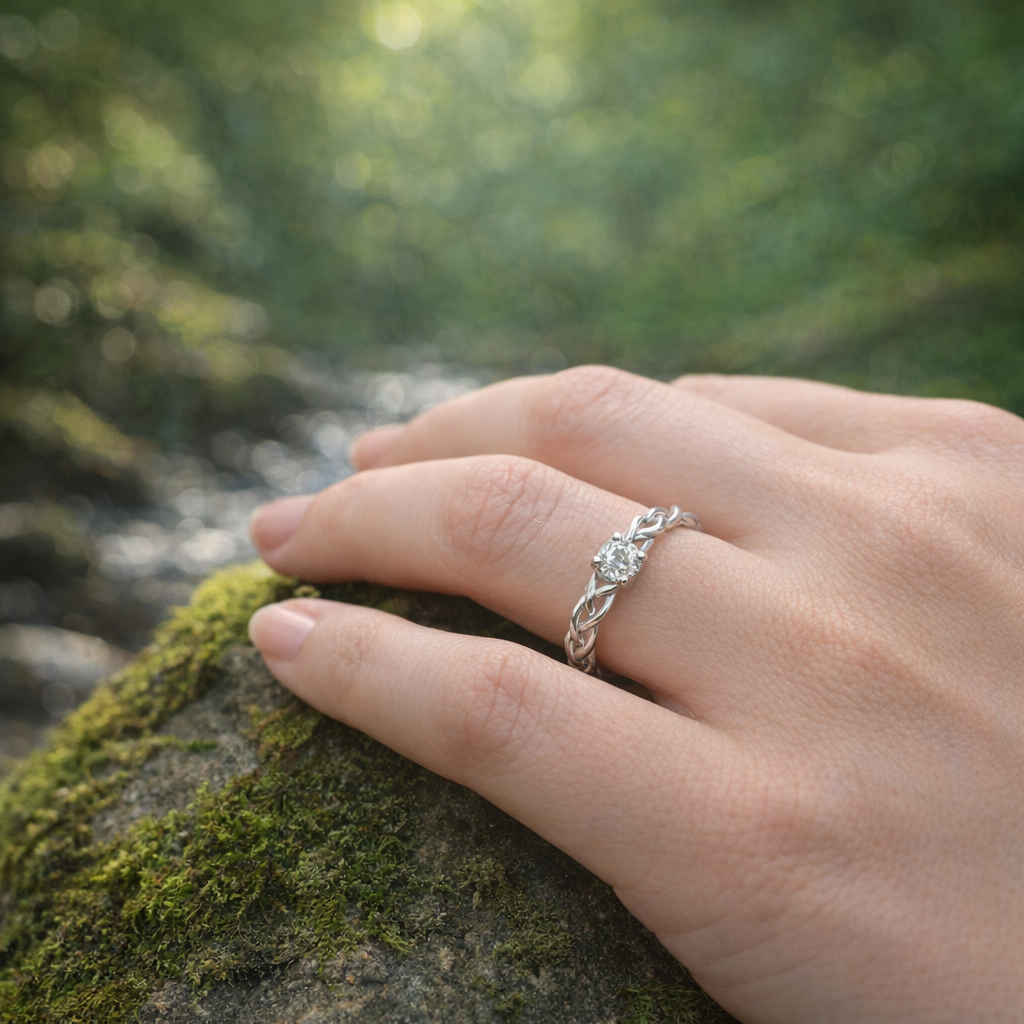 Woven Sterling Silver and Quartz Crystal Ring - 0051